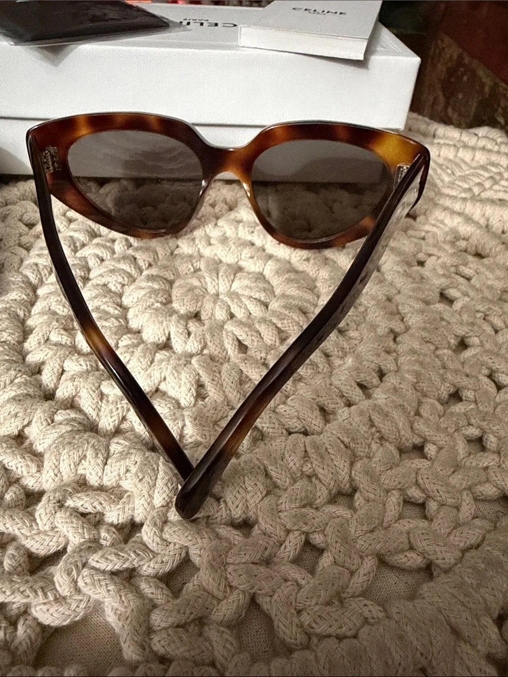 Celine Brown Tortoiseshell Cat-Eye Sunglasses with Case